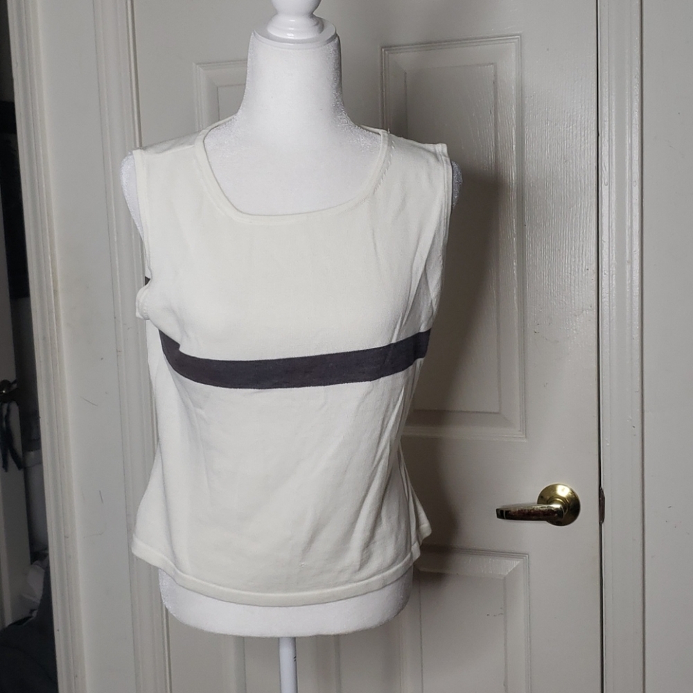 🤯3/$12 Kathy Lee Off White Gray Stripe Top Large